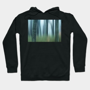 semi blurred trees in forest with vertical lines Hoodie